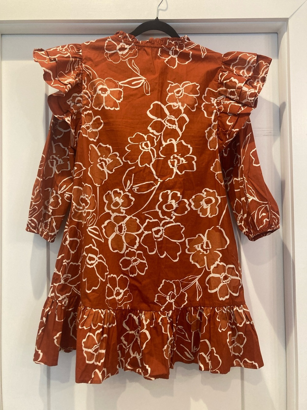 Sugarlips Rust Orange Floral Print Top with White Accents - Picture 4 of 9